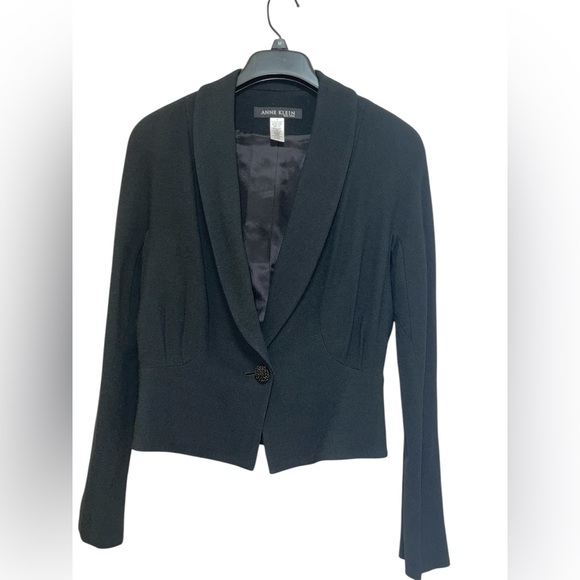 ANNE KLEIN BLAZER SINGLE BUTTON BLACK WOMEN PEAK LAPEL LONG SLEEVE SIZE SIX (6) - Picture 1 of 12